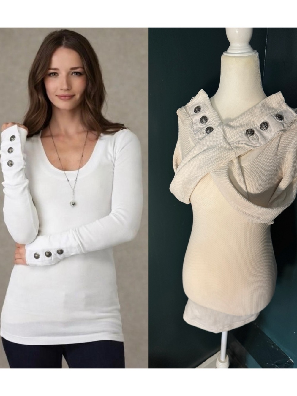 FREE PEOPLE • Motor Button Cuff Long Sleeve Thermal Top • White S